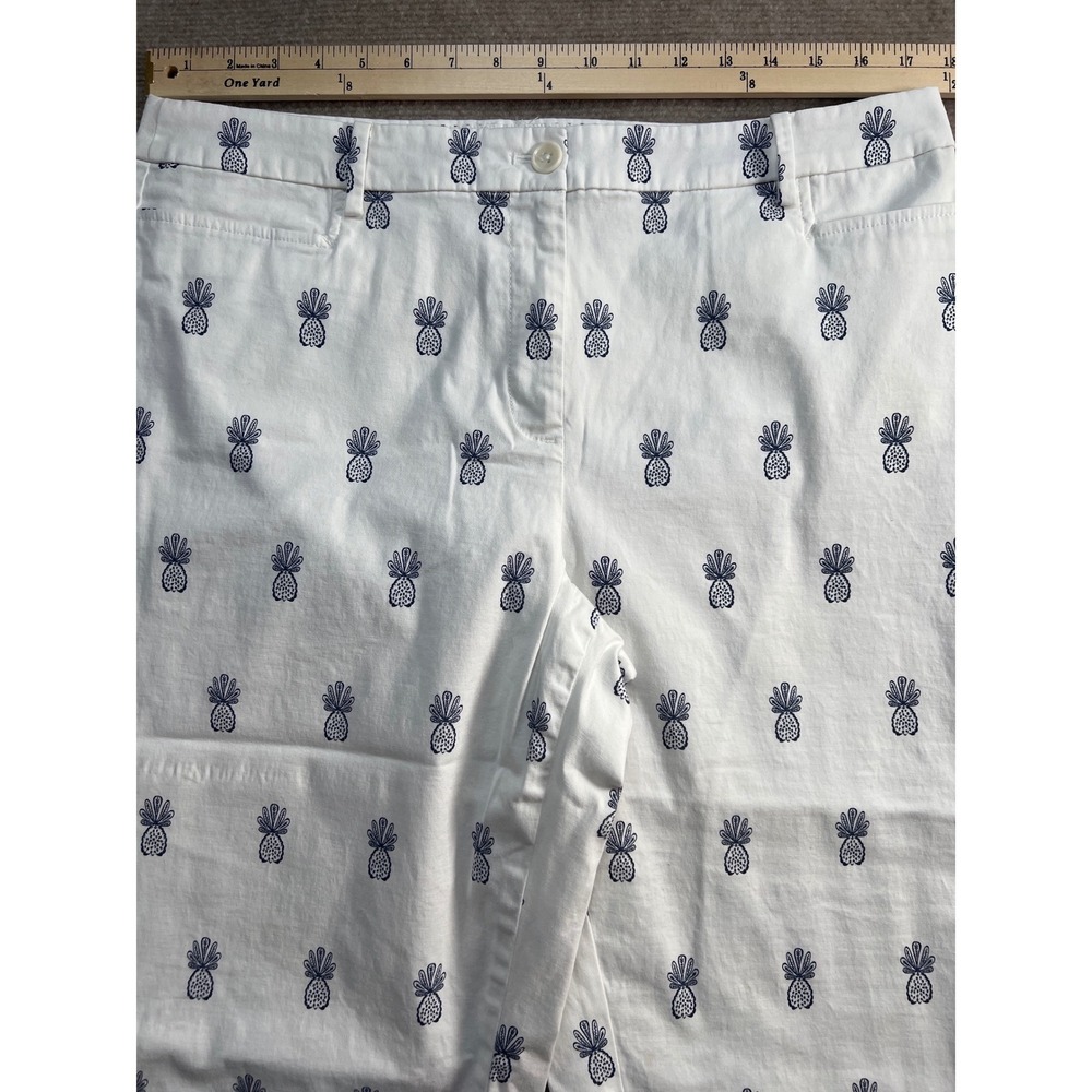Talbots Perfect Skimmer Pants 14P White Navy Blue Pineapple Embroidered Petite - Picture 5 of 6